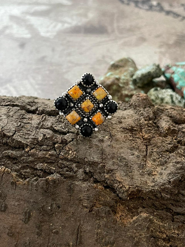 Halloween Collection — Sterling Silver Black Onyx Bumblebee Ring — Signed Nizhoni