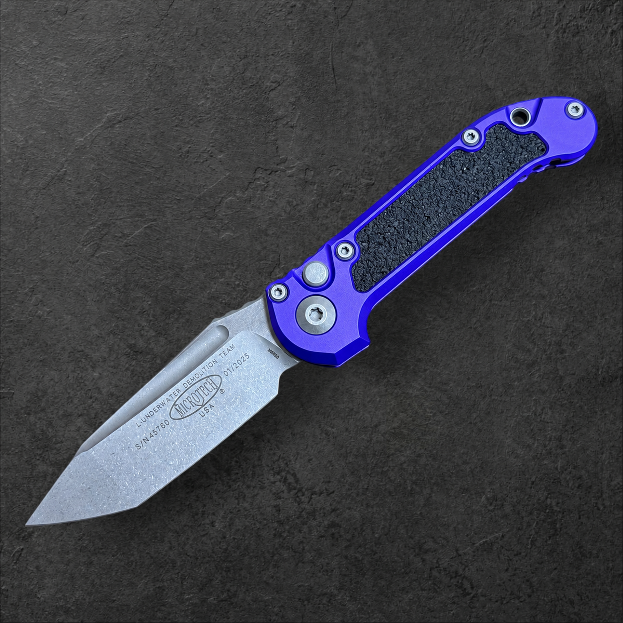 MICROTECH - LUDT T/E Gen III in Purple W/ Apocalyptic Blade Finish. Model # 1136-10 APPU