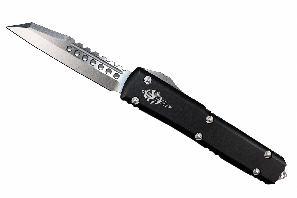 MICROTECH - Ultratech Warhound Signature Series in Black with Stonewashed Finished Blade. Model # 119W-10S