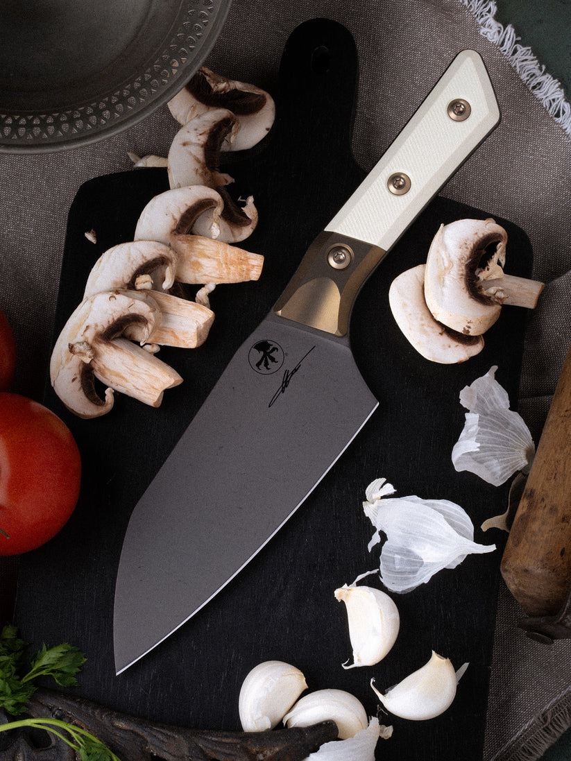 Microtech 6" Santoku DLC Ivory Titanium Bolster – 3200B-1DLCIVS