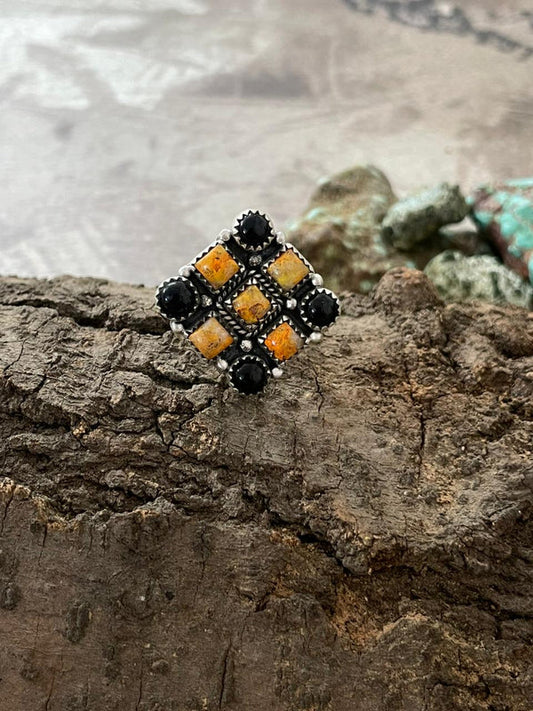 Halloween Collection — Sterling Silver Black Onyx Bumblebee Ring — Signed Nizhoni
