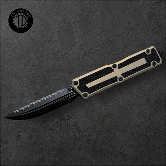 MICROTECH - Scarab II D/E-S Gen III in Sand W/ Black Full Serrated Blade Model: 1180-3 SN