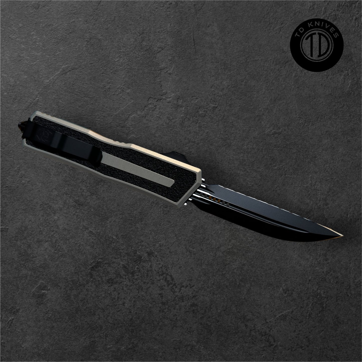 MICROTECH - Scarab II D/E-S Gen III in Sand W/ Black Full Serrated Blade Model: 1180-3 SN
