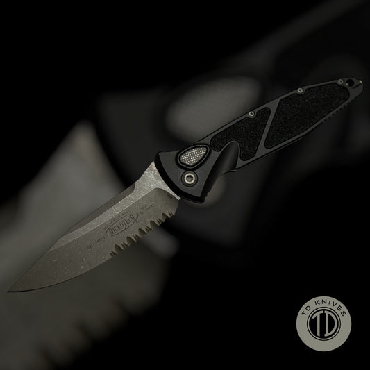 MICROTECH - Socom Elite Auto in Black W/ Partial Serrated S/E Apocalyptic Blade. Model # 160A-11AP