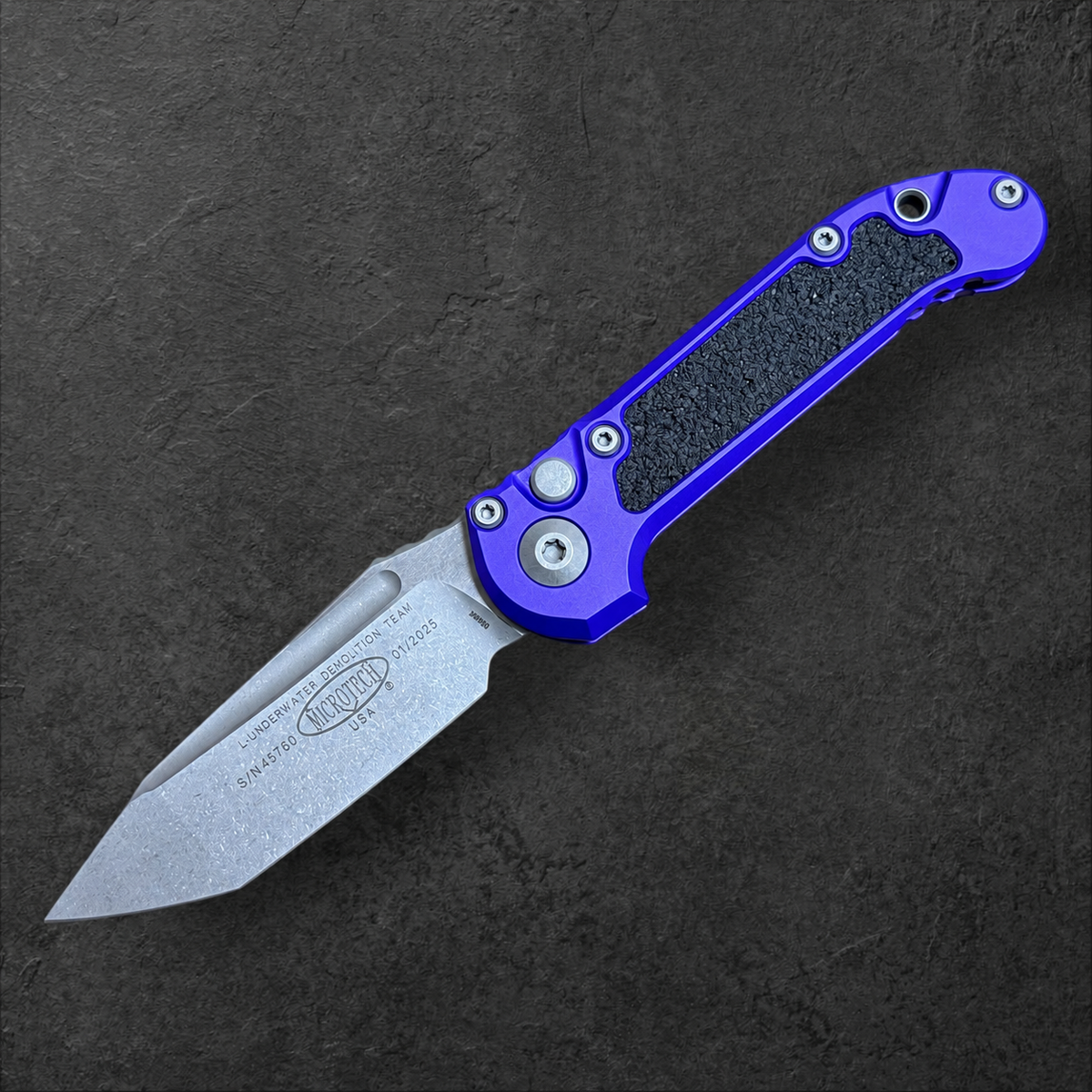 MICROTECH - LUDT T/E Gen III in Purple W/ Apocalyptic Blade Finish. Model # 1136-10 APPU