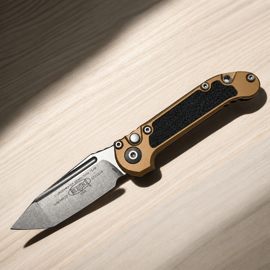 MICROTECH - LUDT T/E Gen III in Tan W/ Standard Edge Stonewash Blade. Model # 1136-10 TA