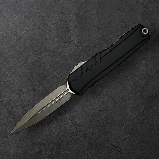 MICROTECH - Cypher II Double Edge in Black with Apocalyptic Blade. Model # 1242-10 AP