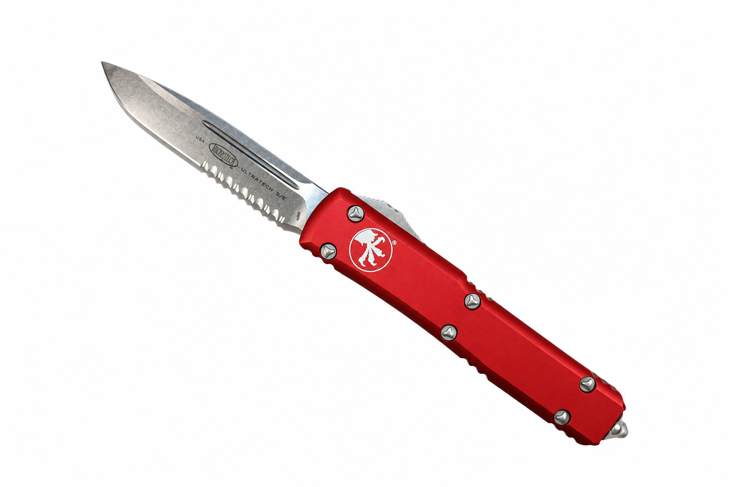 MICROTECH - Ultratech Partial Serrated Standard Edge in Red with Stonewashed Finished Blade. Model # 121-11RD