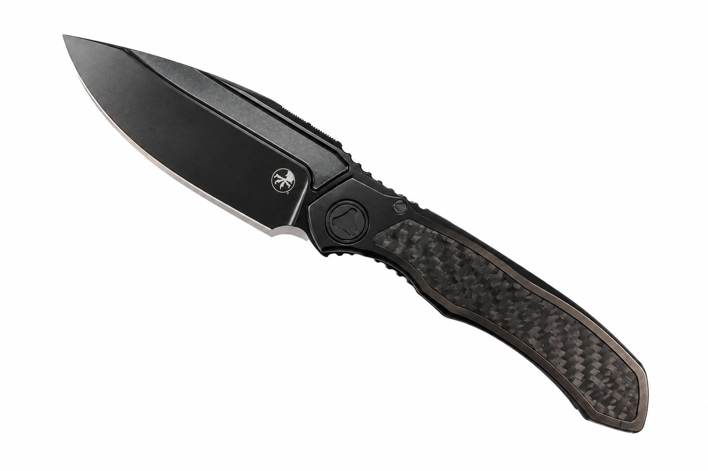 MICROTECH - Anax Standard Edge in Black DLC Titanium with Carbon Fiber Inlays. Model # 190C-1DLCTCFITI