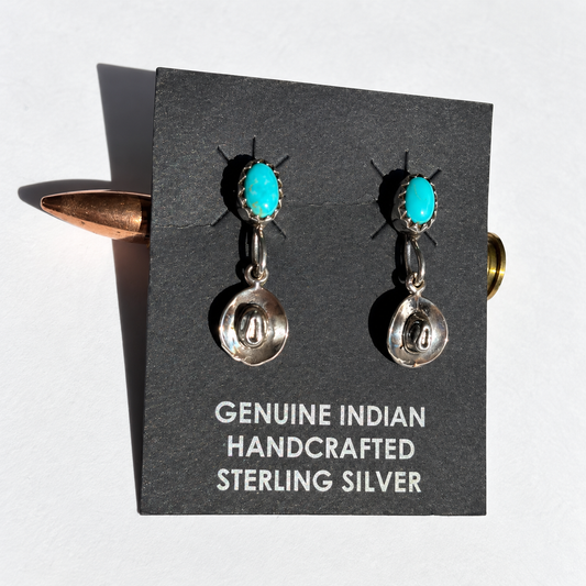 Cowboy Hat Turquoise & Sterling Silver Dangle Earrings