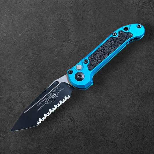MICROTECH - LUDT T/E Gen III in Turquoise W/ Full Serrated Black Blade Finish. Model # 1136-3 TQ