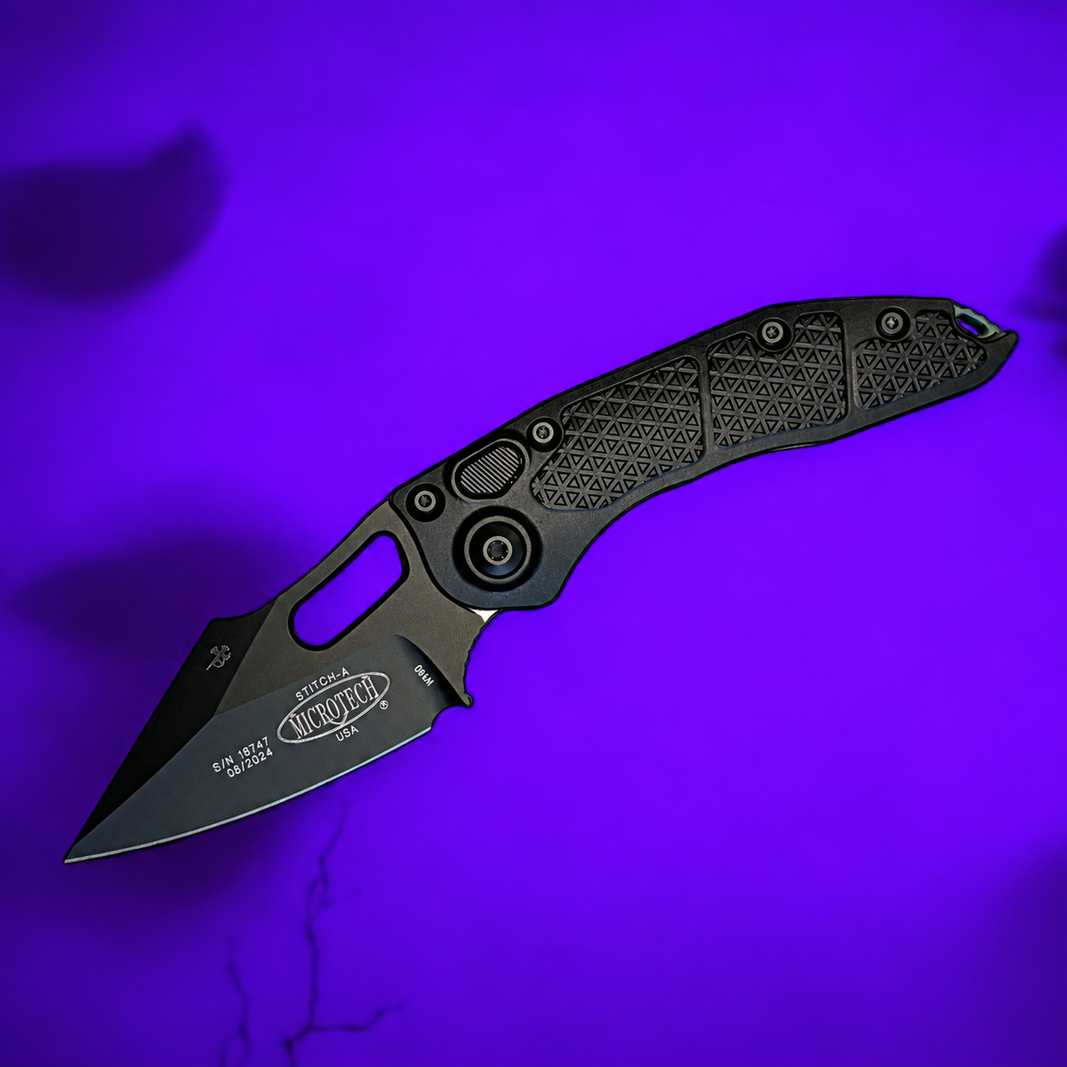 MICROTECH / BORKA- Stitch Auto - Standard Edge W/ Antique Green Titanium Backspacer. Model # 169-1 BK-A3TI