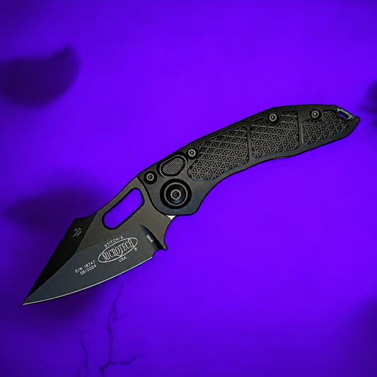 MICROTECH / BORKA- Stitch Auto - Standard Edge W/ Antique Green Titanium Backspacer. Model # 169-1 BK-A3TI