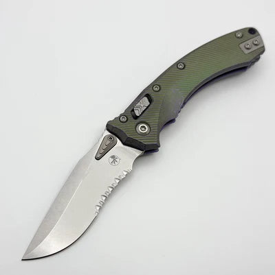 Microtech Marfione Select Amphibian Mini RAM-LOK Partial Serrated Nebula Green Fluted Titanium – 137MRL-11FLMS17