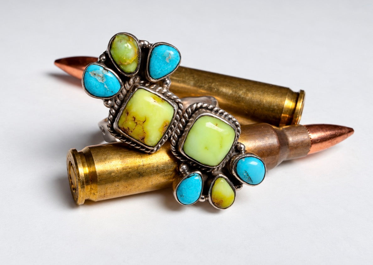 Sterling Silver White Water & Palomino Turquoise Adjustable Ring