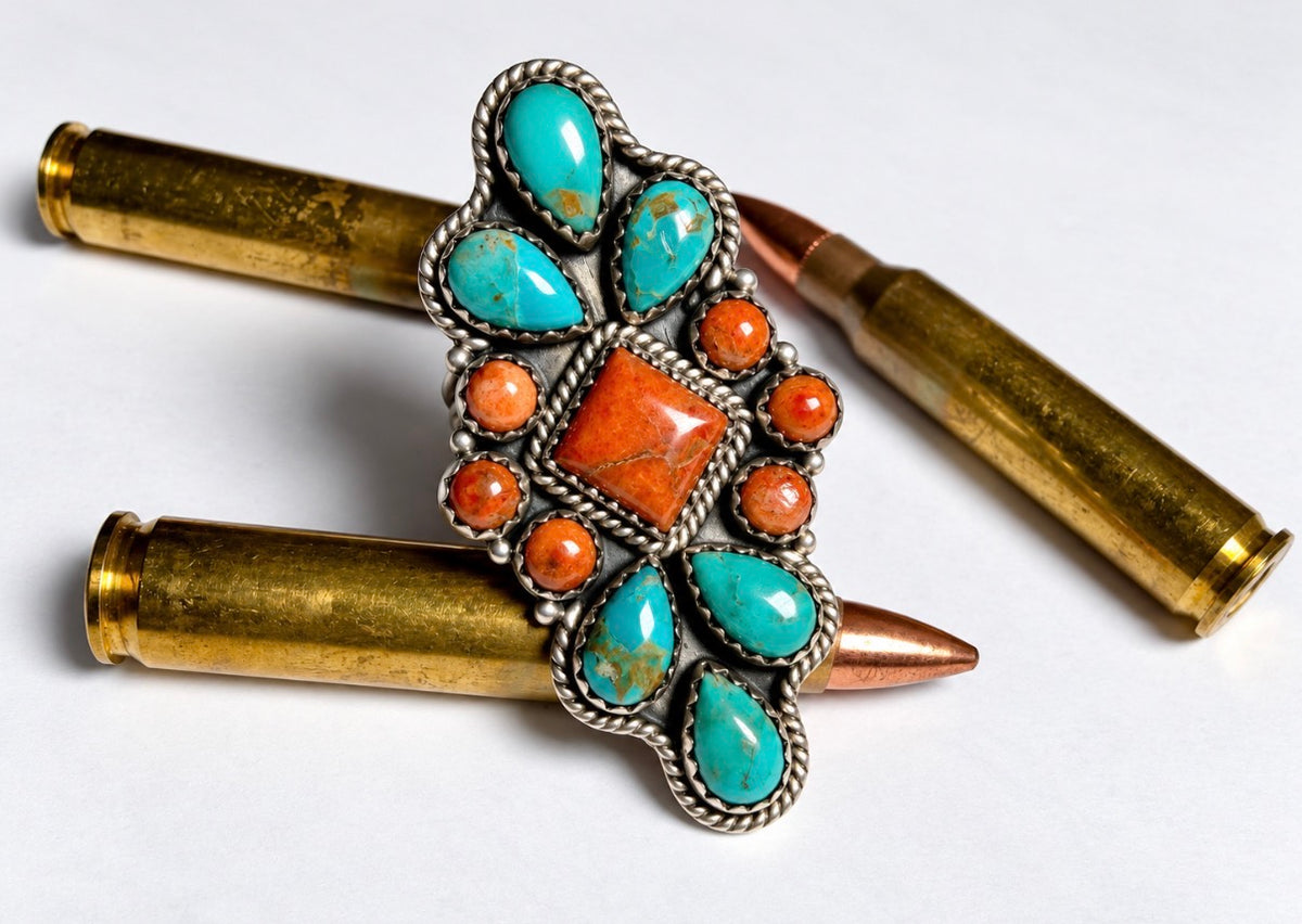 Sterling Silver Kingman Turquoise & Orange Mojave Adjustable Ring