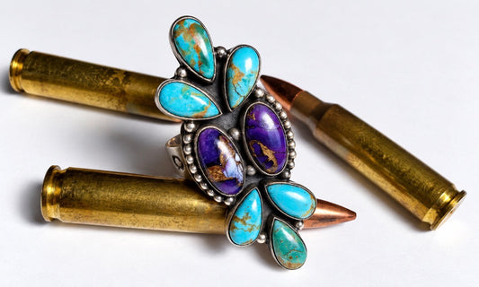 Sterling Silver Turquoise & Violet Frost Adjustable Ring