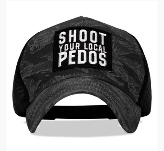 Combat Iron – Shoot Your Local Pedos Patch Five Panel Breacher Snapback Hat – Nightfall Tiger Stripe Camo