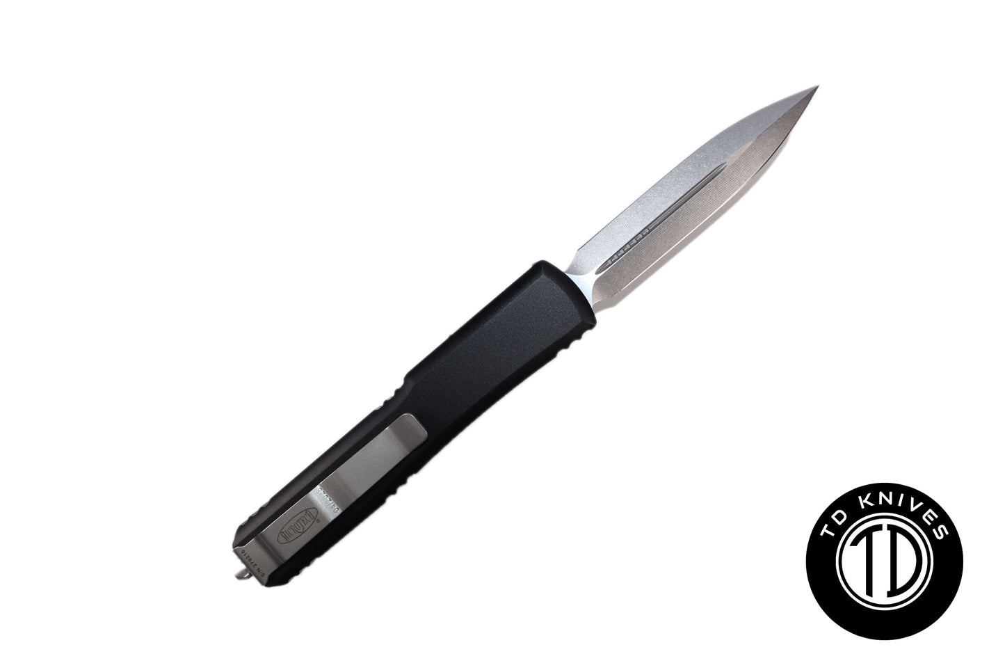 MICROTECH -  Ultratech Double Edge in Black with Stonewashed Finish Blade. Model # 122-10
